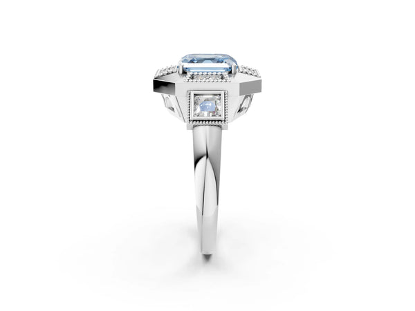 Sterling Silver Asscher Cut Vintage Halo Engagement Ring Setting for Fancy Blue Center - Design RJ-711