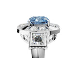 Silver Milgrain Fancy Blue Cushion Cut Diamond Halo Split Shank Ring_35