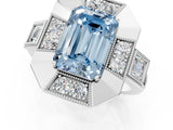 Silver Milgrain Fancy Blue Emerald Cut Diamond Halo Split Shank Ring_19