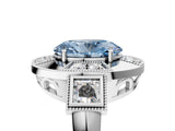 Silver Milgrain Fancy Blue Oval Cut Diamond Halo Split Shank Ring_11