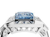 Silver Milgrain Fancy Blue Princess Cut Diamond Halo Split Shank Ring_10