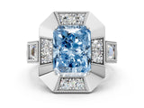 Silver Milgrain Fancy Blue Radiant Cut Diamond Halo Split Shank Ring_54