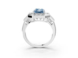 Silver Milgrain Fancy Blue Radiant Cut Diamond Halo Split Shank Ring_57