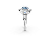 Silver Milgrain Fancy Blue Round Cut Diamond Halo Split Shank Ring_56