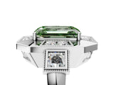 Silver Milgrain Fancy Green Emerald Cut Diamond Halo Split Shank Ring_11