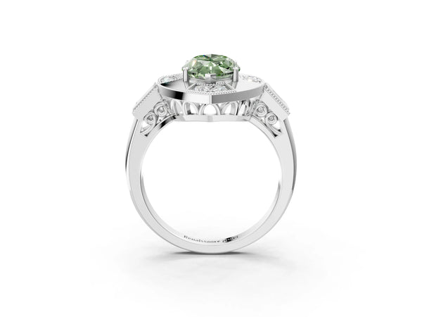Sterling Silver Marquise Vintage Halo Engagement Ring Setting for Fancy Green Center - Design RJ-711