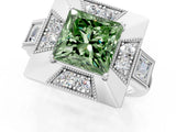 Silver Milgrain Fancy Green Princess Cut Diamond Halo Split Shank Ring_13