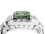 Silver Milgrain Fancy Green Princess Cut Diamond Halo Split Shank Ring_16