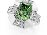 Silver Milgrain Fancy Green Radiant Cut Diamond Halo Split Shank Ring_55