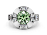 Silver Milgrain Fancy Green Round Cut Diamond Halo Split Shank Ring_54