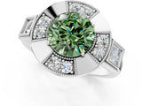 Silver Milgrain Fancy Green Round Cut Diamond Halo Split Shank Ring_55