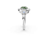 Silver Milgrain Fancy Green Round Cut Diamond Halo Split Shank Ring_56