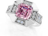 Silver Milgrain Fancy Pink Asscher Cut Diamond Halo Split Shank Ring_13