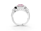 Silver Milgrain Fancy Pink Asscher Cut Diamond Halo Split Shank Ring_15