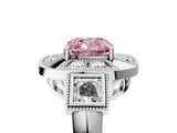 Silver Milgrain Fancy Pink Cushion Cut Diamond Halo Split Shank Ring_11