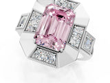 Silver Milgrain Fancy Pink Emerald Cut Diamond Halo Split Shank Ring_7