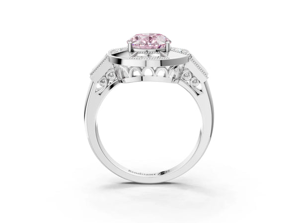 Sterling Silver Oval Vintage Halo Engagement Ring Setting for Fancy Pink Center - Design RJ-711