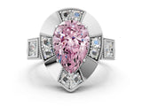 Silver Milgrain Fancy Pink Pear Cut Diamond Halo Split Shank Ring_54
