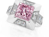 Silver Milgrain Fancy Pink Princess Cut Diamond Halo Split Shank Ring_7