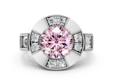 Silver Milgrain Fancy Pink Round Cut Diamond Halo Split Shank Ring_54