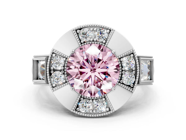 Sterling Silver Round Vintage Halo Engagement Ring Setting for Fancy Pink Center - Design RJ-711