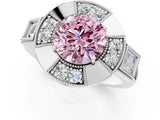 Silver Milgrain Fancy Pink Round Cut Diamond Halo Split Shank Ring_55