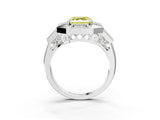 Silver Milgrain Fancy Yellow Asscher Cut Diamond Halo Split Shank Ring_15