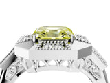 Silver Milgrain Fancy Yellow Asscher Cut Diamond Halo Split Shank Ring_16