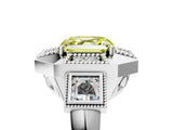 Silver Milgrain Fancy Yellow Asscher Cut Diamond Halo Split Shank Ring_17