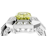 Silver Milgrain Fancy Yellow Emerald Cut Diamond Halo Split Shank Ring_10