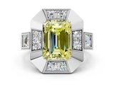 Silver Milgrain Fancy Yellow Emerald Cut Diamond Halo Split Shank Ring_6