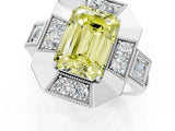 Silver Milgrain Fancy Yellow Emerald Cut Diamond Halo Split Shank Ring_7