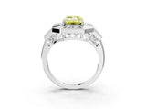 Silver Milgrain Fancy Yellow Emerald Cut Diamond Halo Split Shank Ring_9