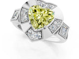 Silver Milgrain Fancy Yellow Heart Cut Diamond Halo Split Shank Ring_7