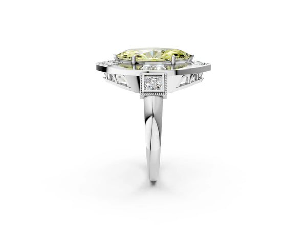 Sterling Silver Marquise Vintage Halo Engagement Ring Setting for Fancy Yellow Center - Design RJ-711