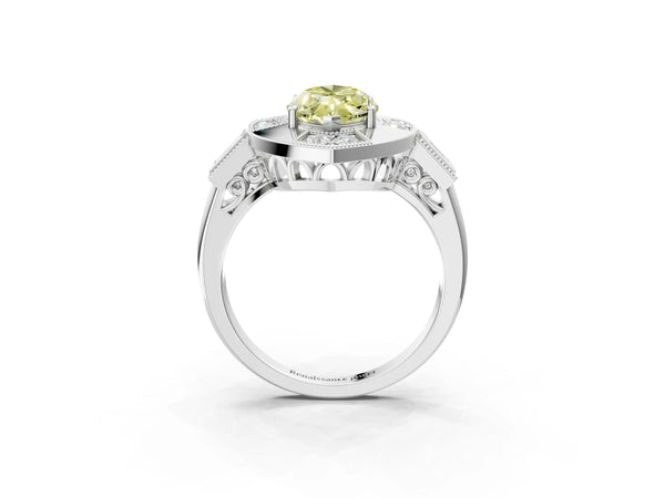 Sterling Silver Marquise Vintage Halo Engagement Ring Setting for Fancy Yellow Center - Design RJ-711