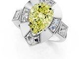 Silver Milgrain Fancy Yellow Pear Cut Diamond Halo Split Shank Ring_79