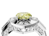 Silver Milgrain Fancy Yellow Pear Cut Diamond Halo Split Shank Ring_82