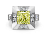 Silver Milgrain Fancy Yellow Princess Cut Diamond Halo Split Shank Ring_6