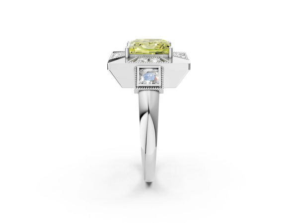Sterling Silver Princess Cut Vintage Halo Engagement Ring Setting for Fancy Yellow Center - Design RJ-711