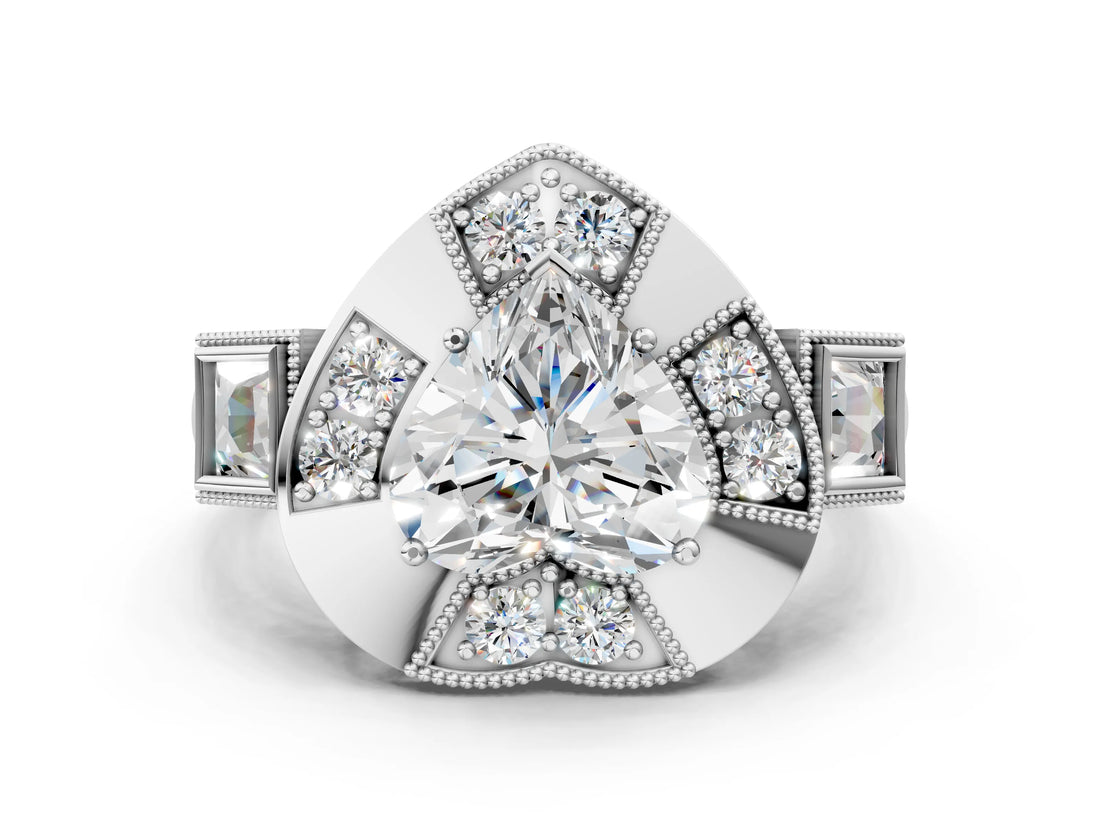 Silver Milgrain Heart Cut Diamond Halo Split Shank Ring_18