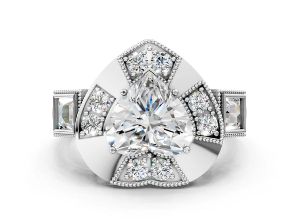 Sterling Silver Heart-Shaped Vintage Halo Engagement Ring Setting