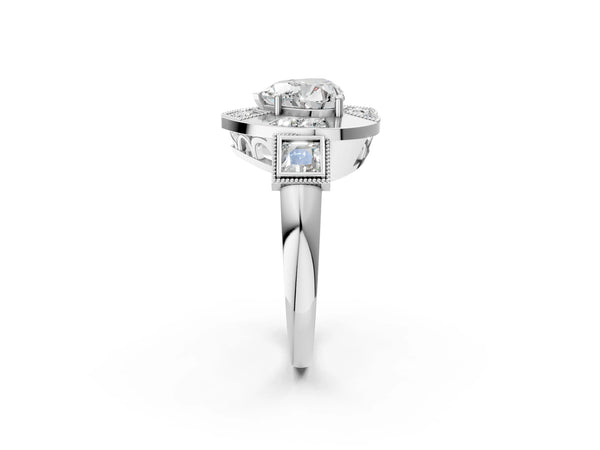 Sterling Silver Heart-Shaped Vintage Halo Engagement Ring Setting