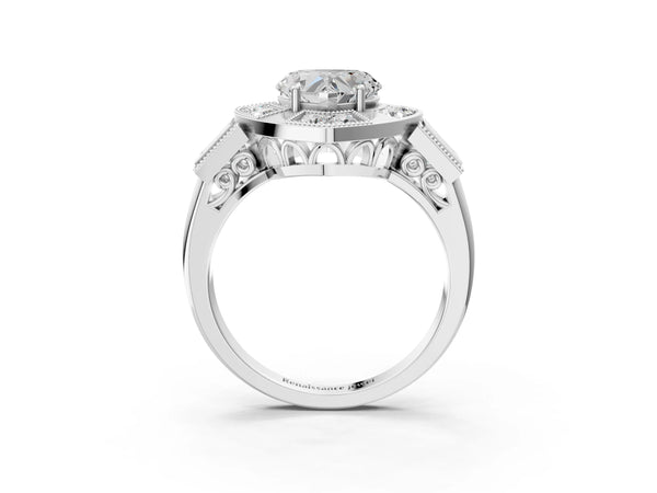 Sterling Silver Heart-Shaped Vintage Halo Engagement Ring Setting