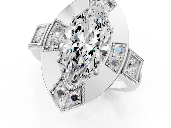 Sterling Silver Marquise Vintage Halo Engagement Ring Setting