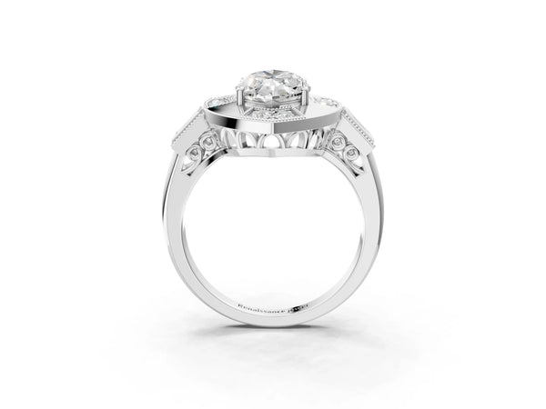 Sterling Silver Marquise Vintage Halo Engagement Ring Setting