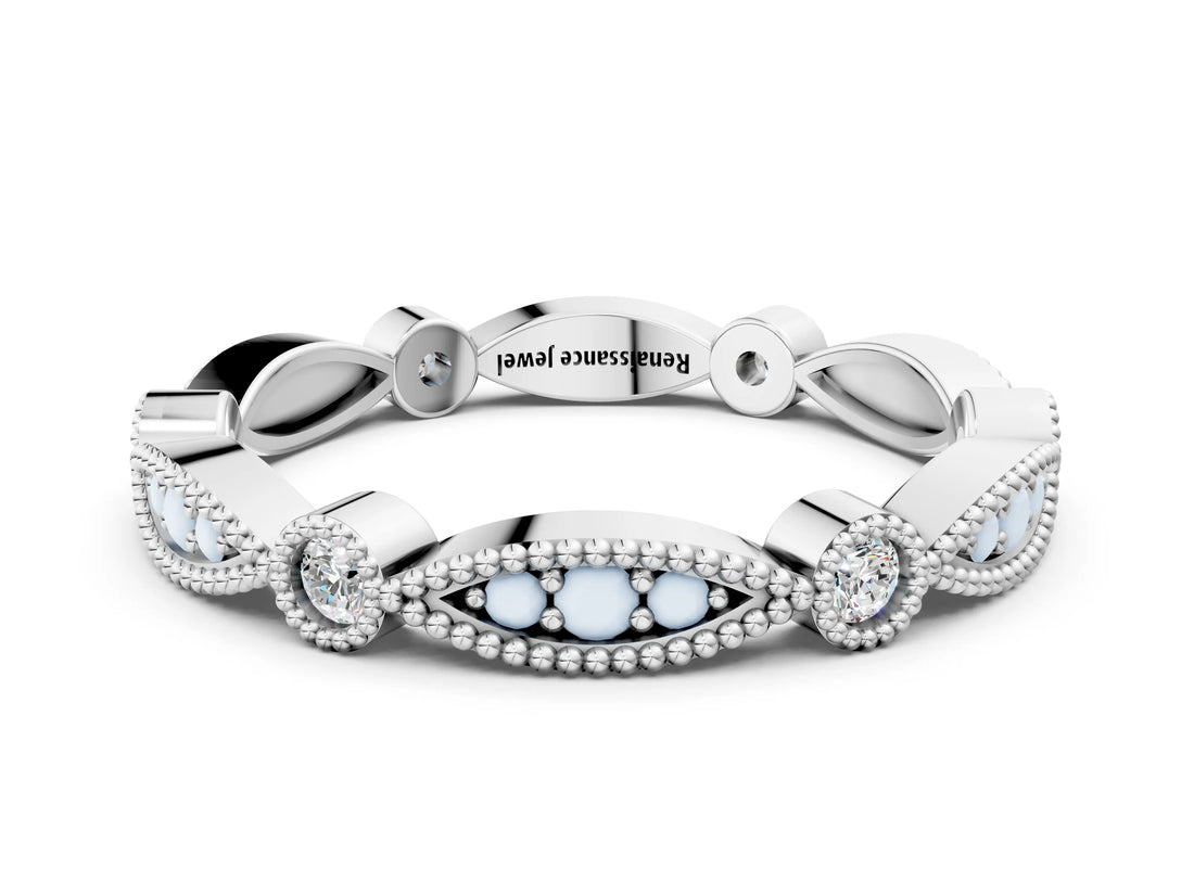 Silver Milgrain Marquise and Round Diamond Eternity Band with Bezel Setting_15