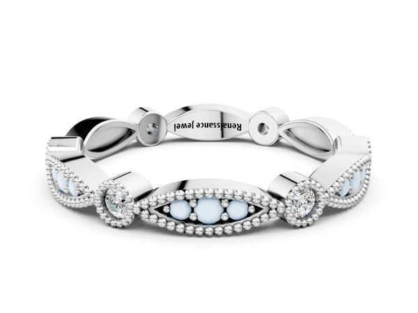 Silver Milgrain Marquise and Round Diamond Eternity Band with Bezel Setting