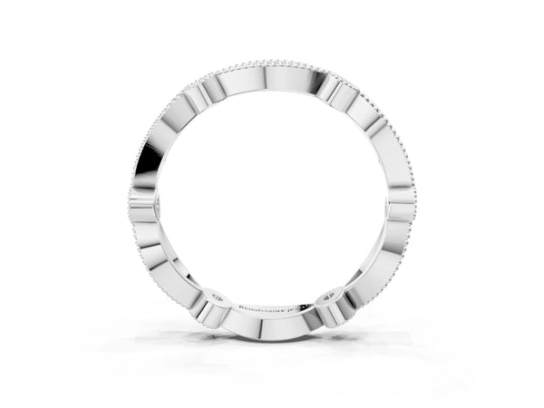 Silver Milgrain Marquise and Round Diamond Eternity Band with Bezel Setting