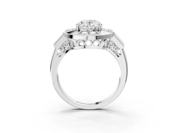 Sterling Silver Oval Vintage Halo Engagement Ring Setting
